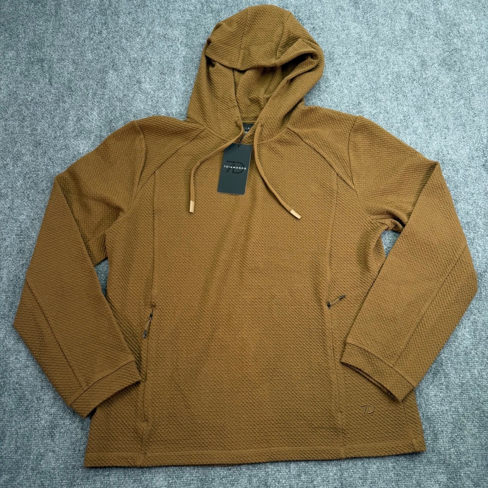7 DIAMONDS Hoodie Mens‎ Large Brown Textured Restoration Performance $125 MSRP